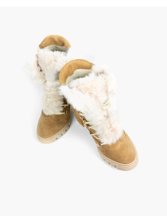 Beżowe botki damskie skórzane