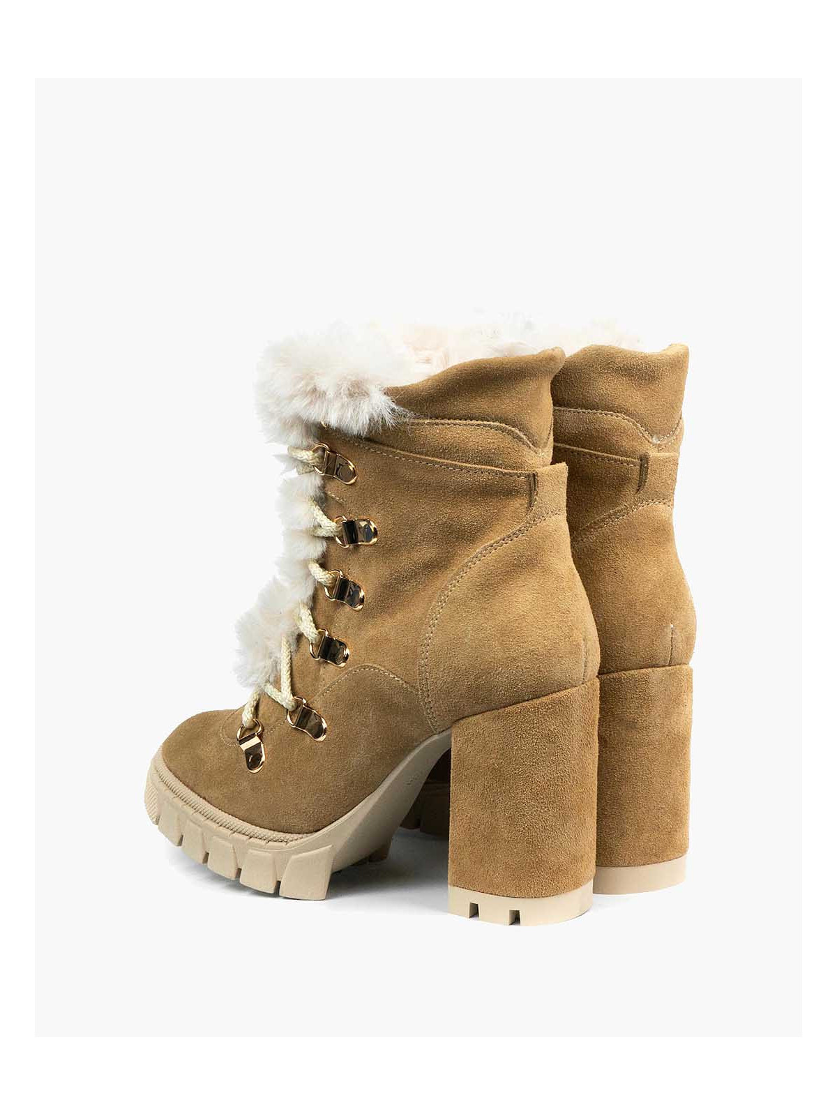 Beżowe botki damskie skórzane