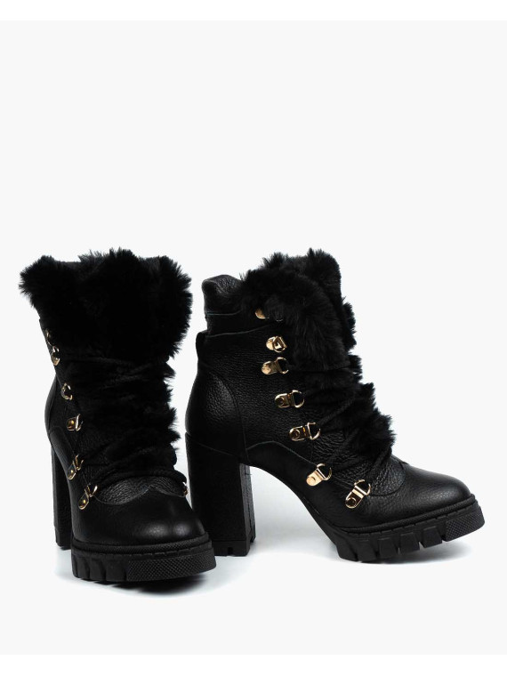 Czarne botki damskie skórzane