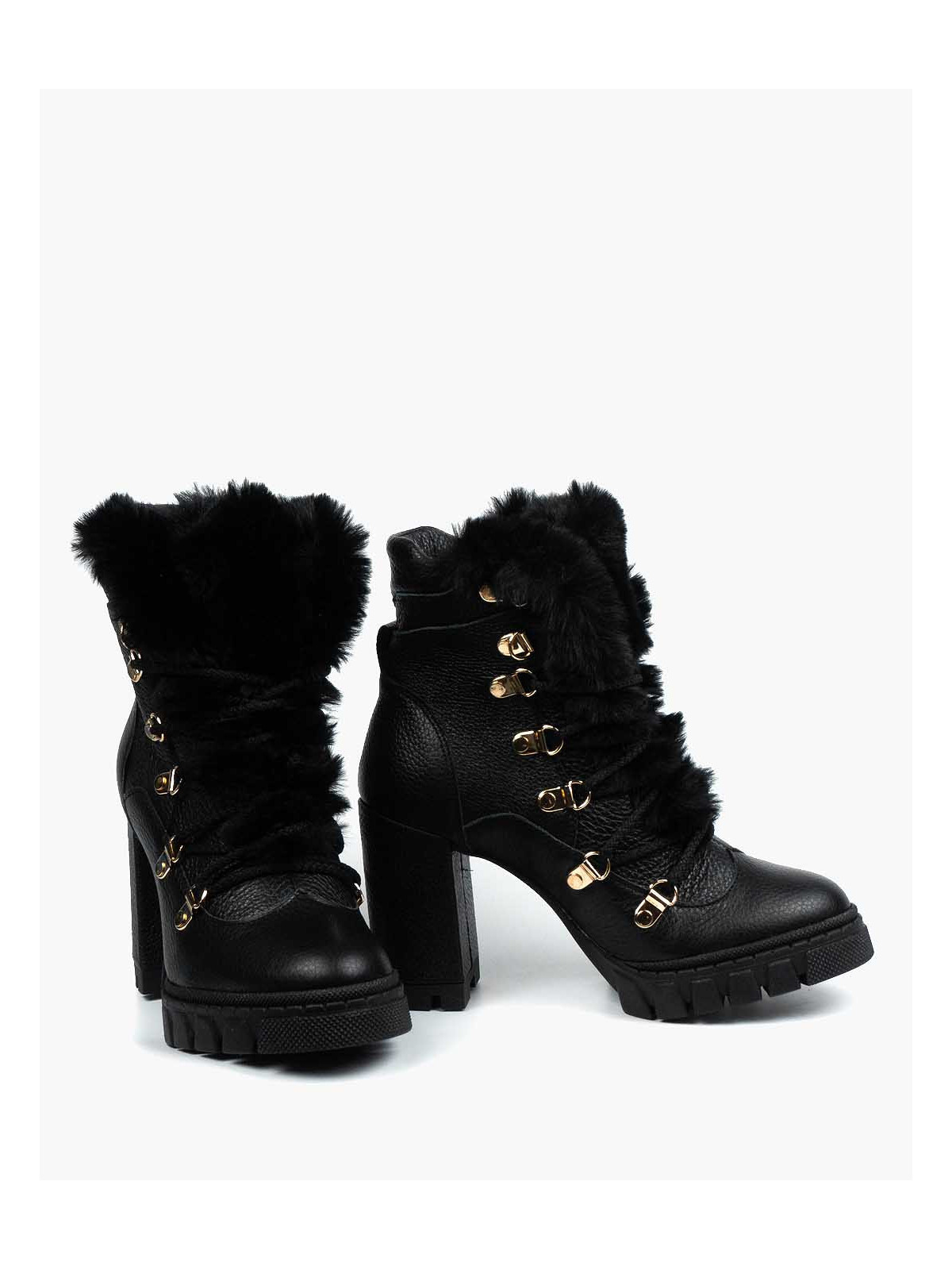 Czarne botki damskie skórzane