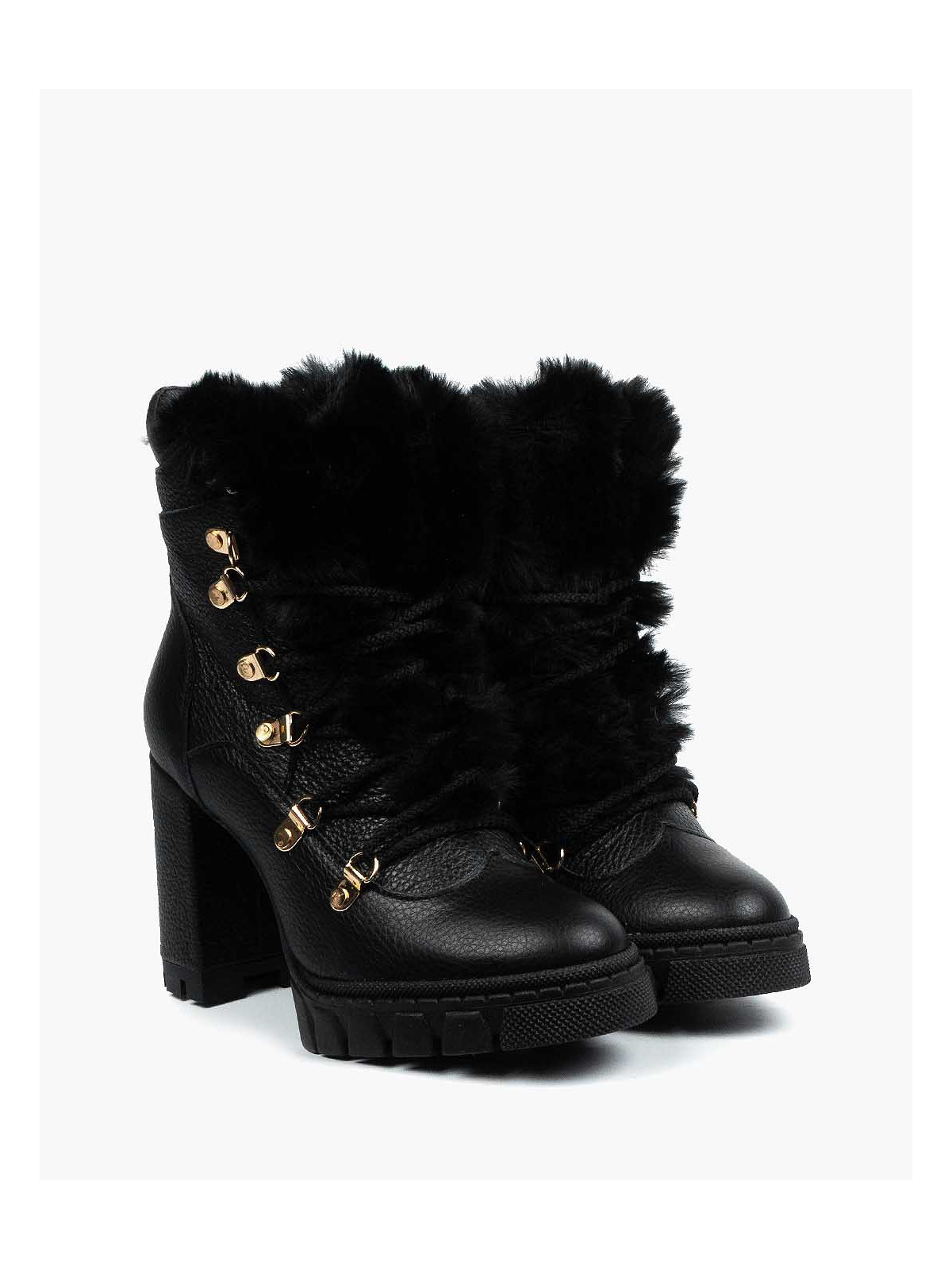 Czarne botki damskie skórzane