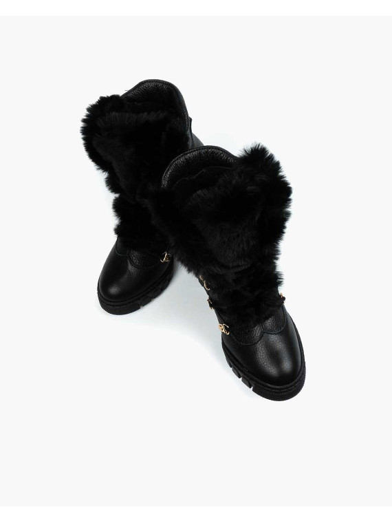 Czarne botki damskie skórzane