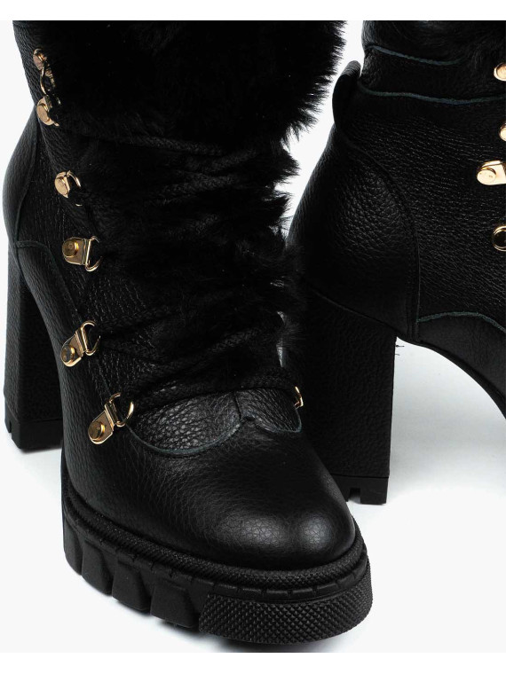 Czarne botki damskie skórzane