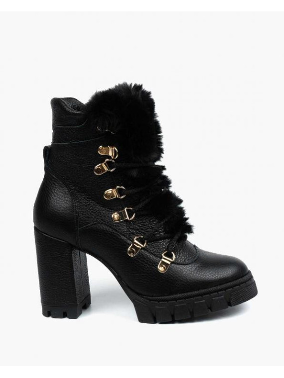 Czarne botki damskie skórzane