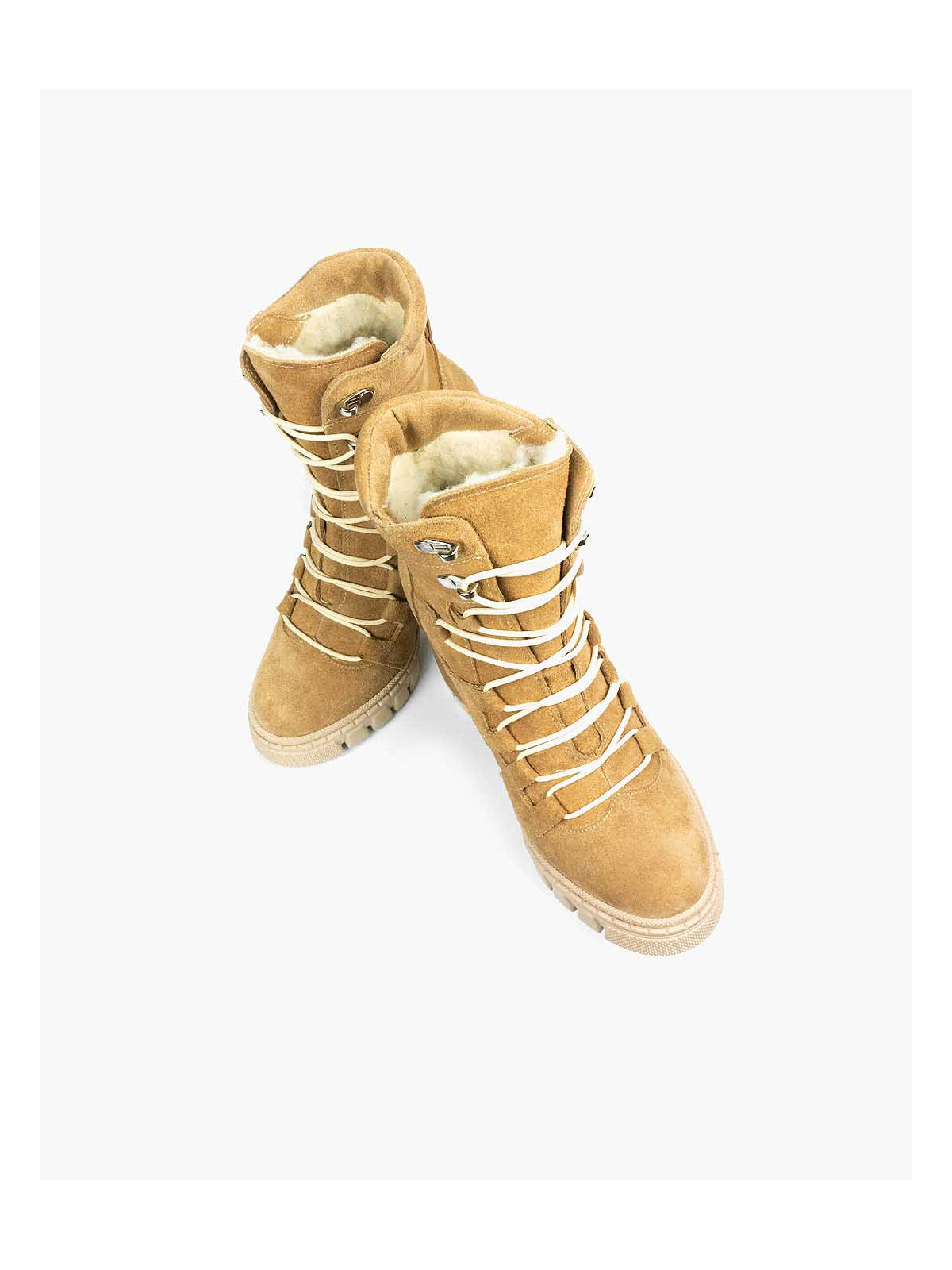 Beżowe botki damskie skórzane