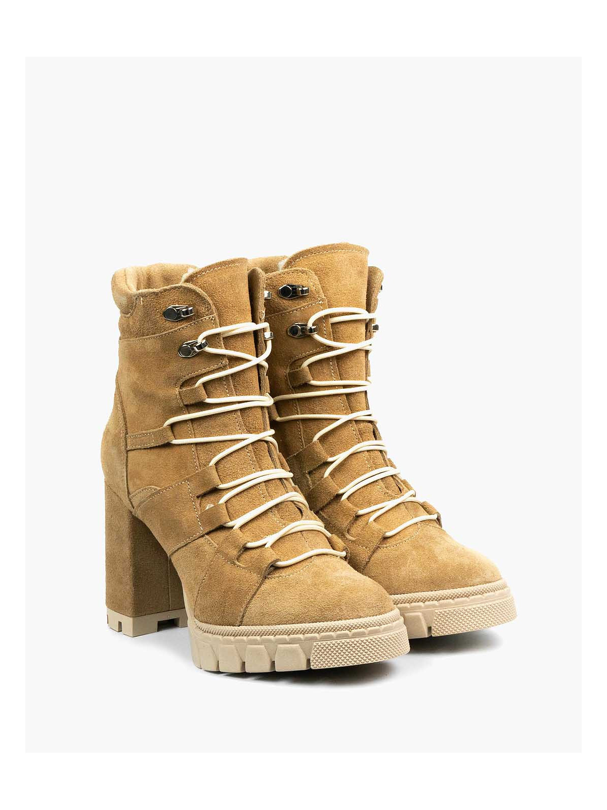 Beżowe botki damskie skórzane