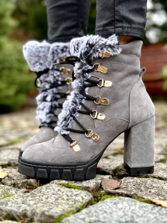 Szare botki damskie skórzane