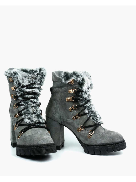 Szare botki damskie skórzane