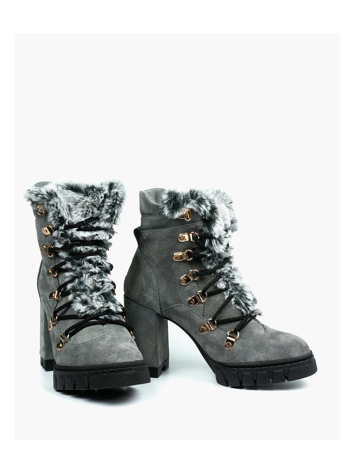 Szare botki damskie skórzane