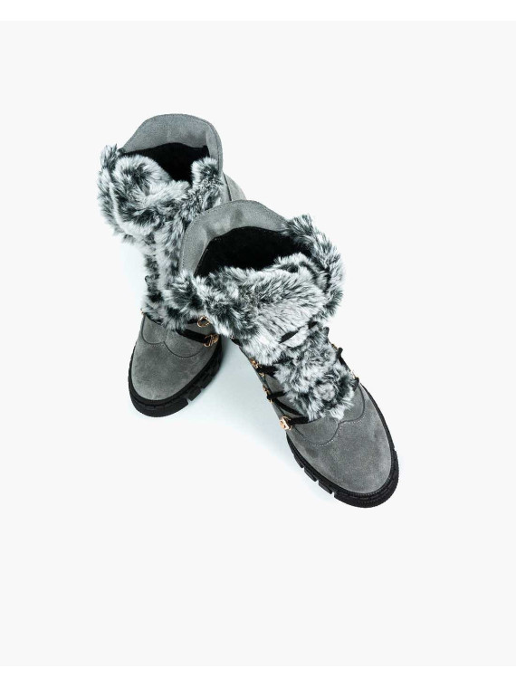 Szare botki damskie skórzane