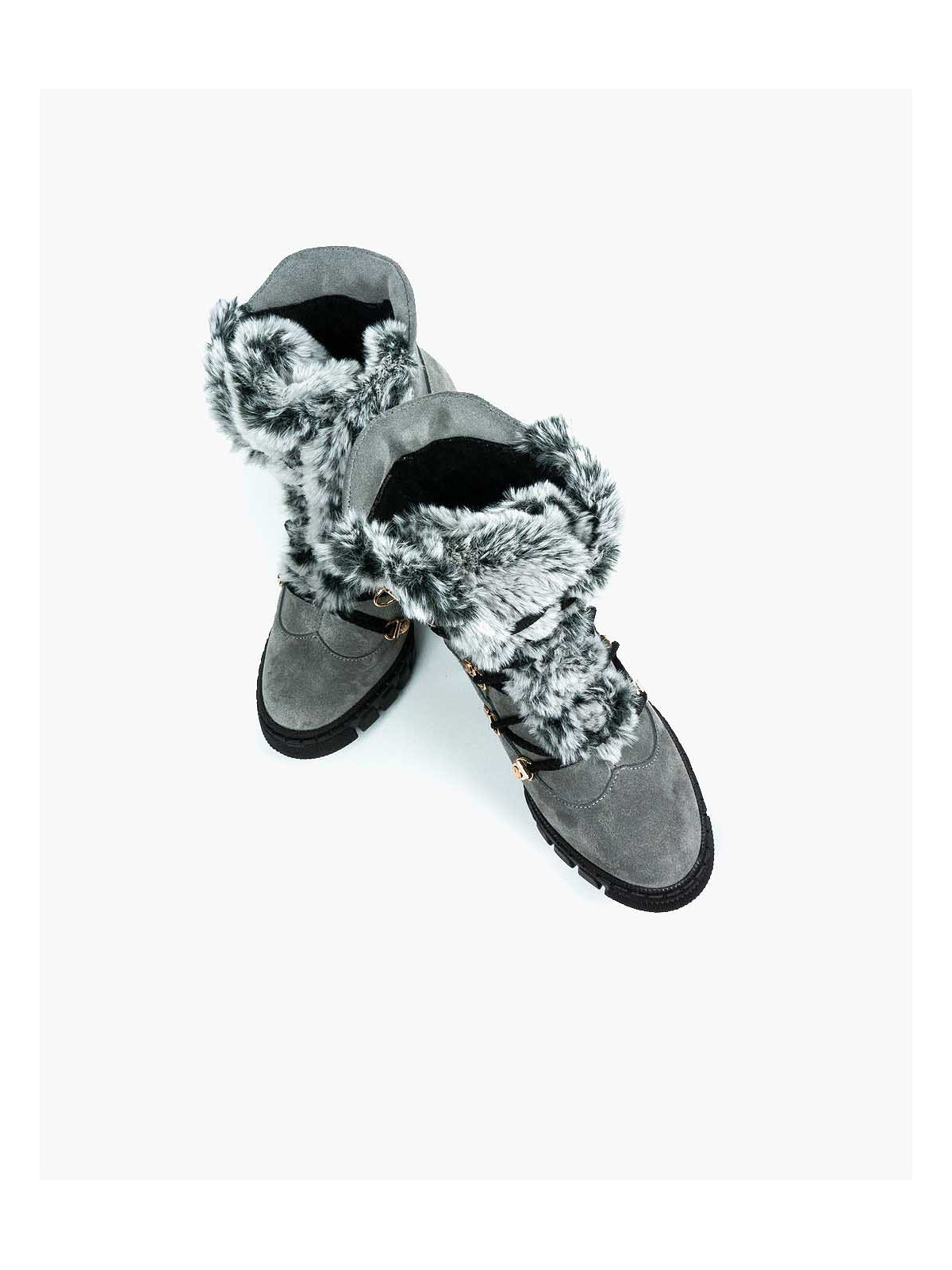 Szare botki damskie skórzane