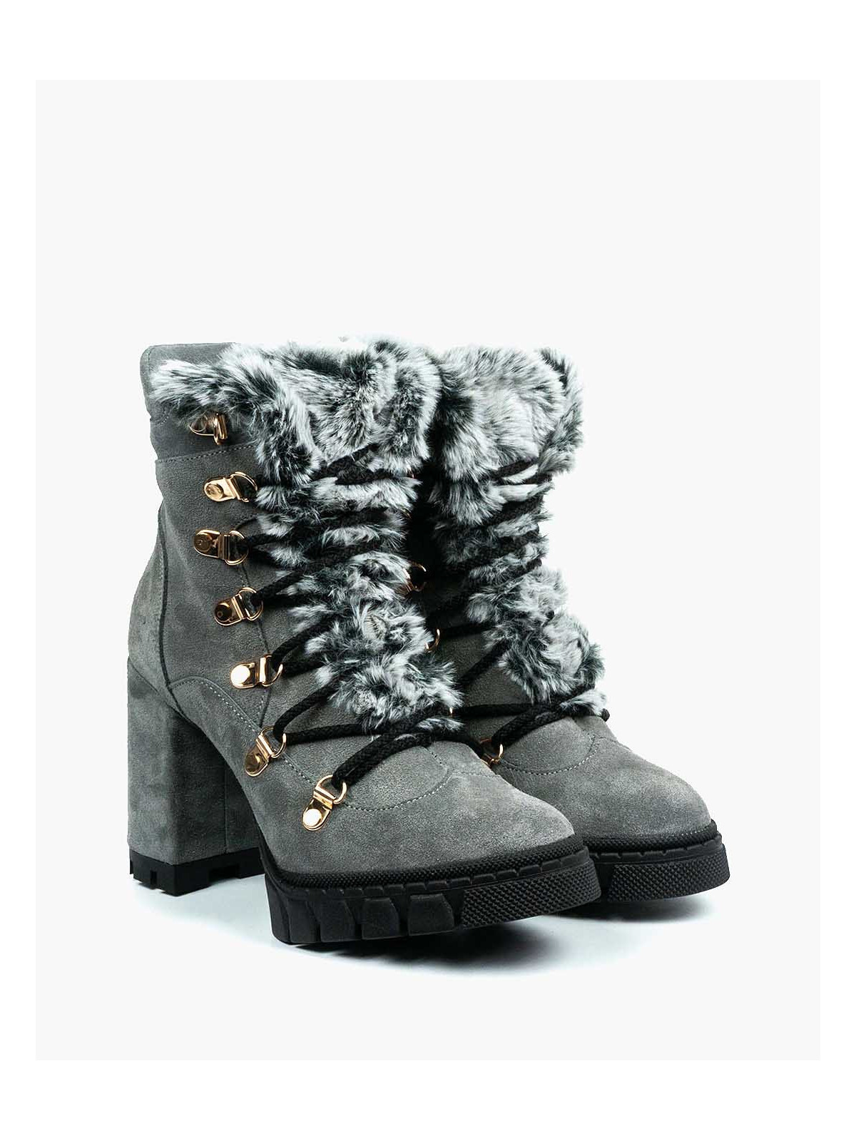 Szare botki damskie skórzane