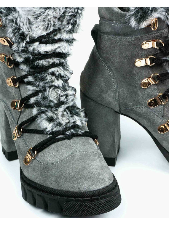 Szare botki damskie skórzane