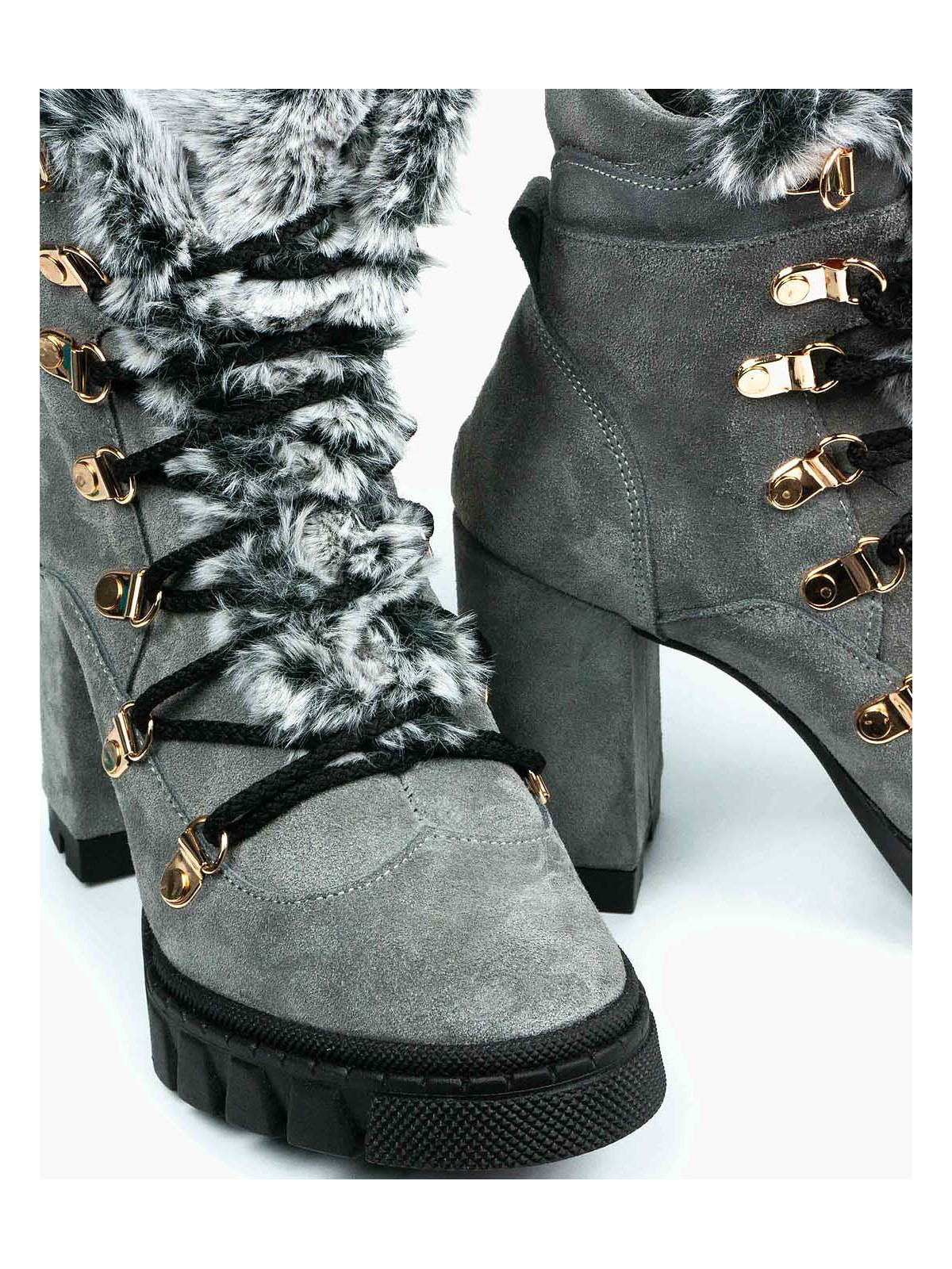 Szare botki damskie skórzane