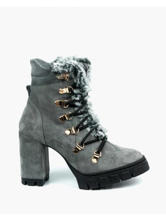 Szare botki damskie skórzane