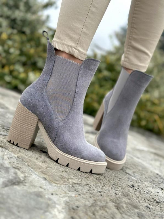 Szare botki damskie skórzane