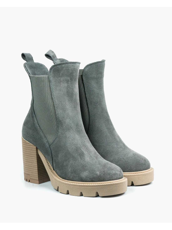 Szare botki damskie skórzane