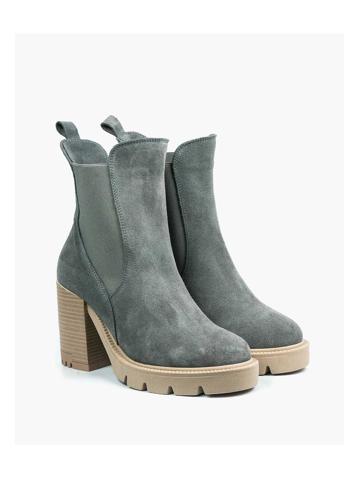 Szare botki damskie skórzane