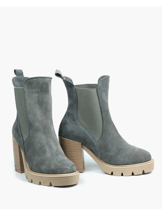 Szare botki damskie skórzane