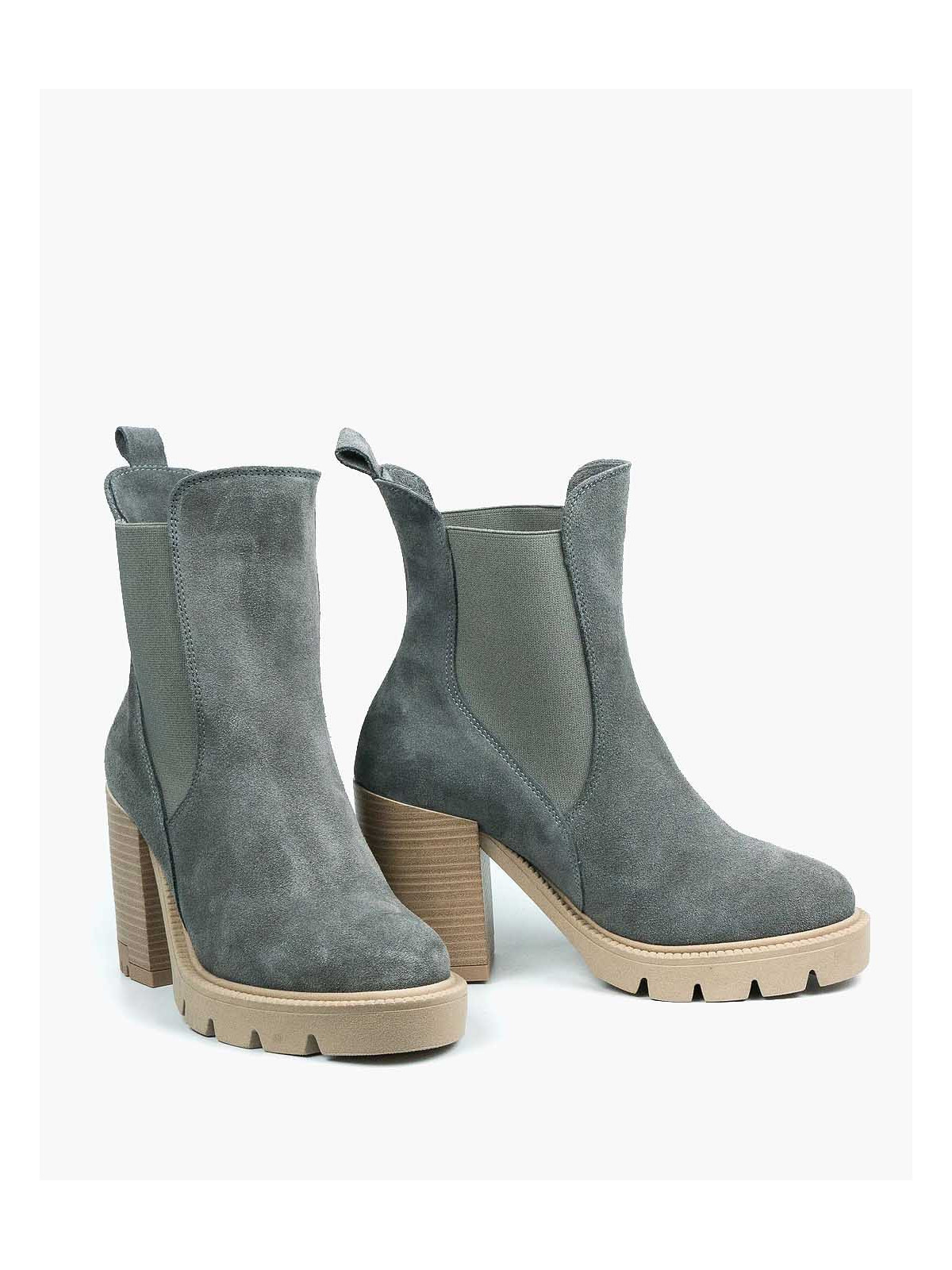 Szare botki damskie skórzane