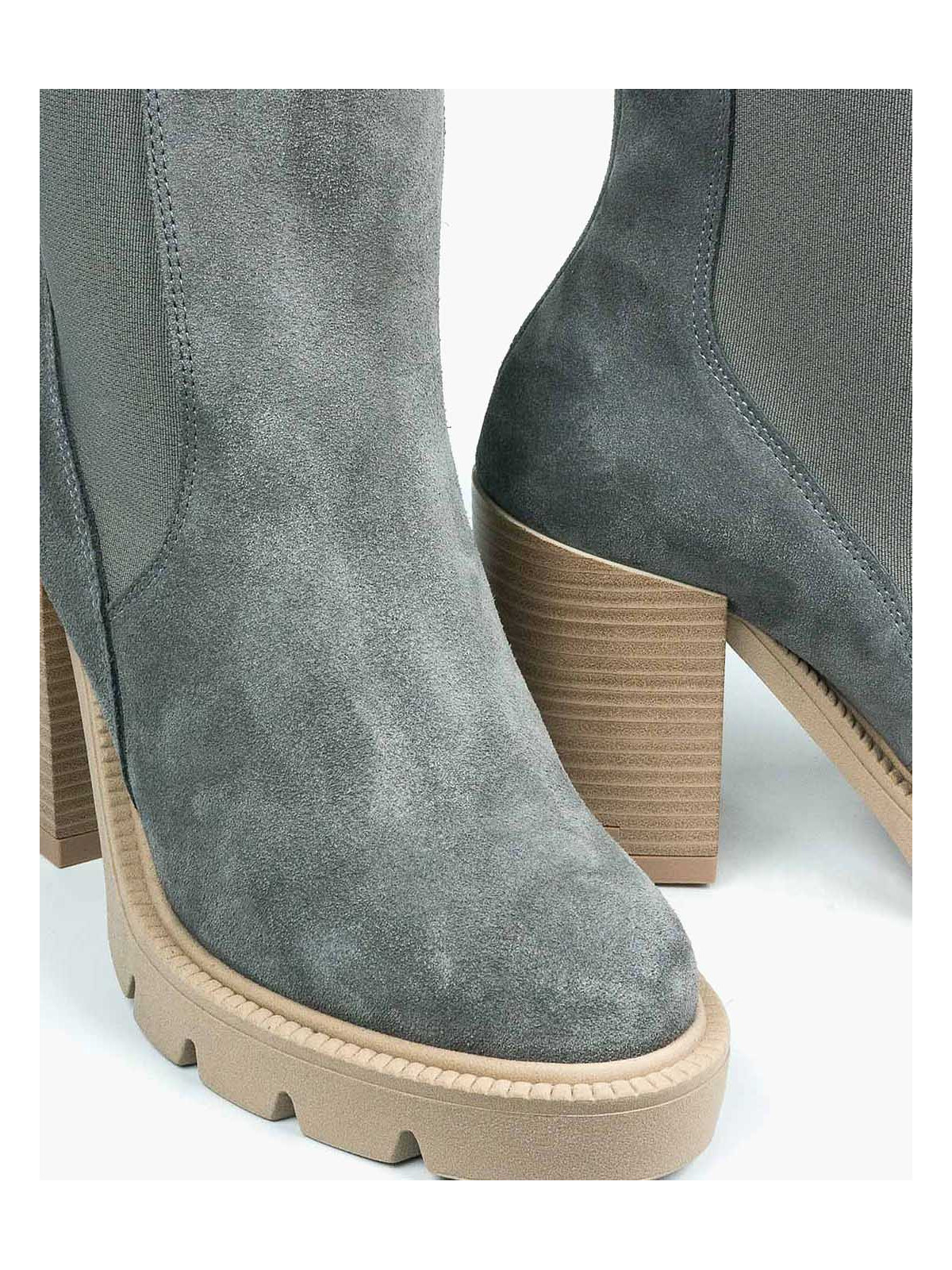 Szare botki damskie skórzane