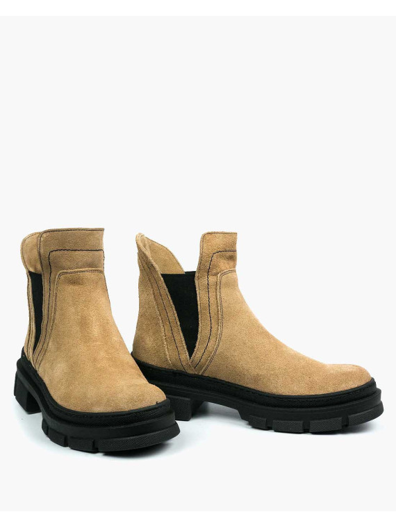 Beżowe trapery damskie skórzane