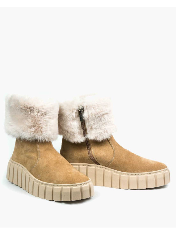 Beżowe śniegowce damskie skórzane