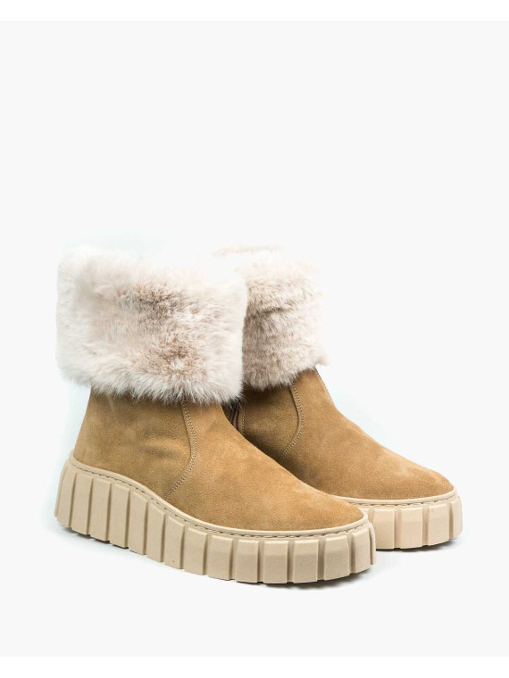 Beżowe śniegowce damskie skórzane