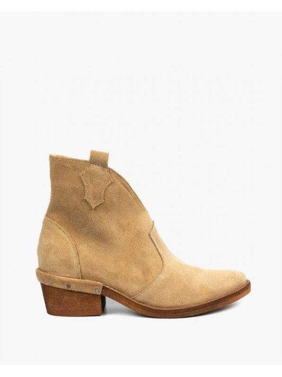 Beżowe botki damskie skórzane