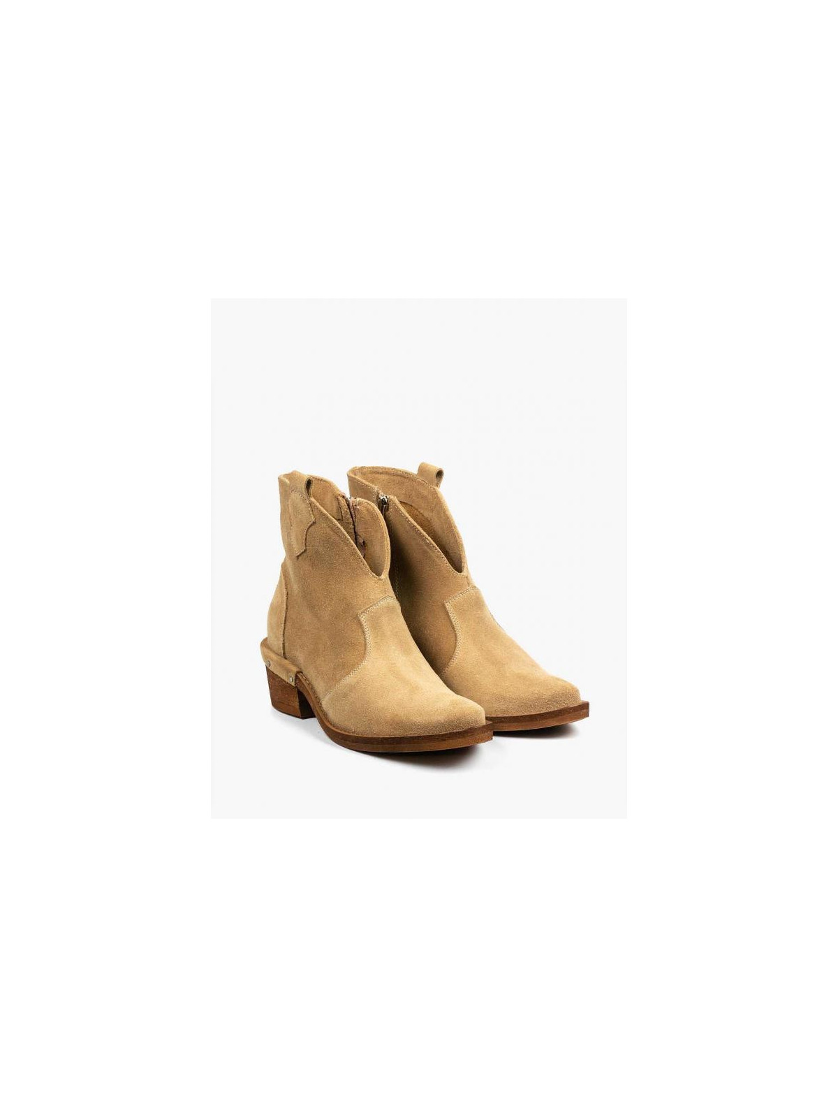 Beżowe botki damskie skórzane