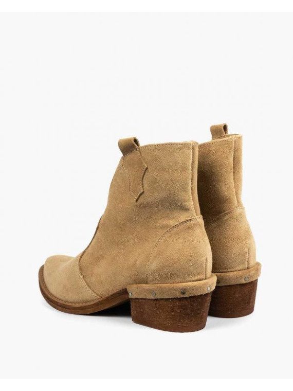 Beżowe botki damskie skórzane