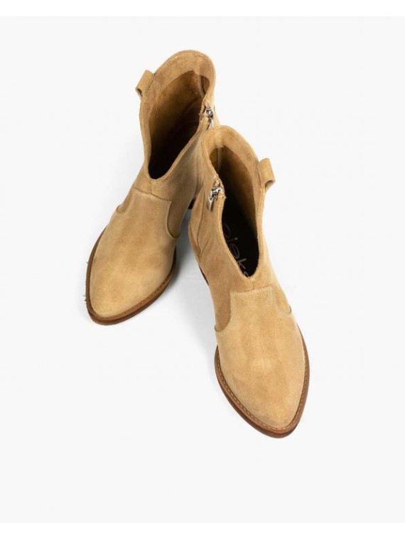 Beżowe botki damskie skórzane