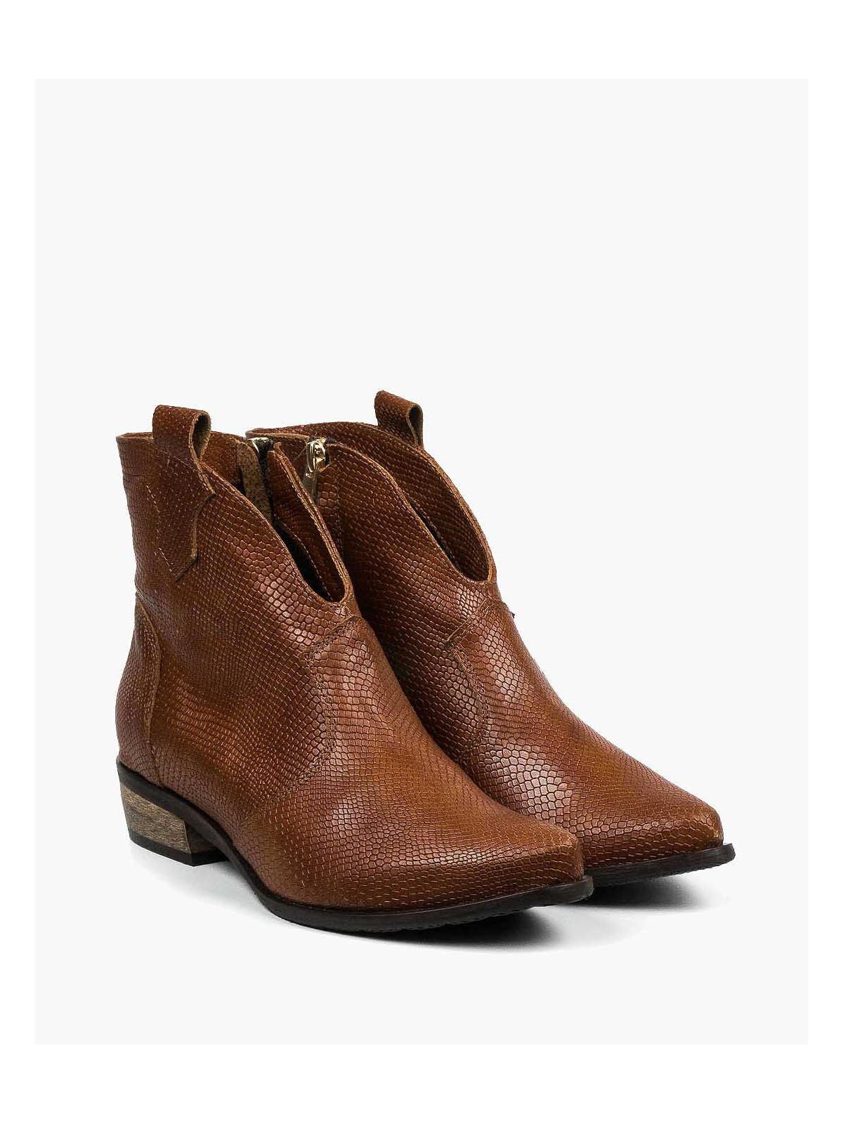 Brązowe botki damskie skórzane