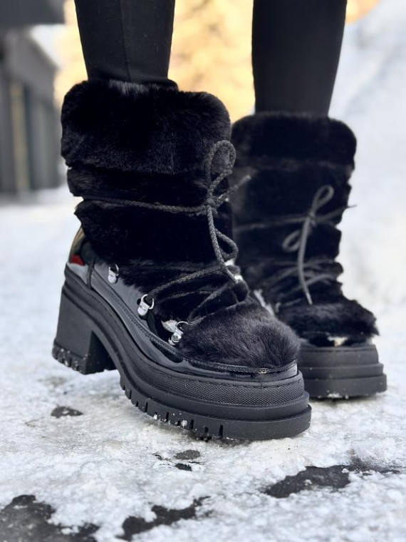 Czarne śniegowce damskie skórzane