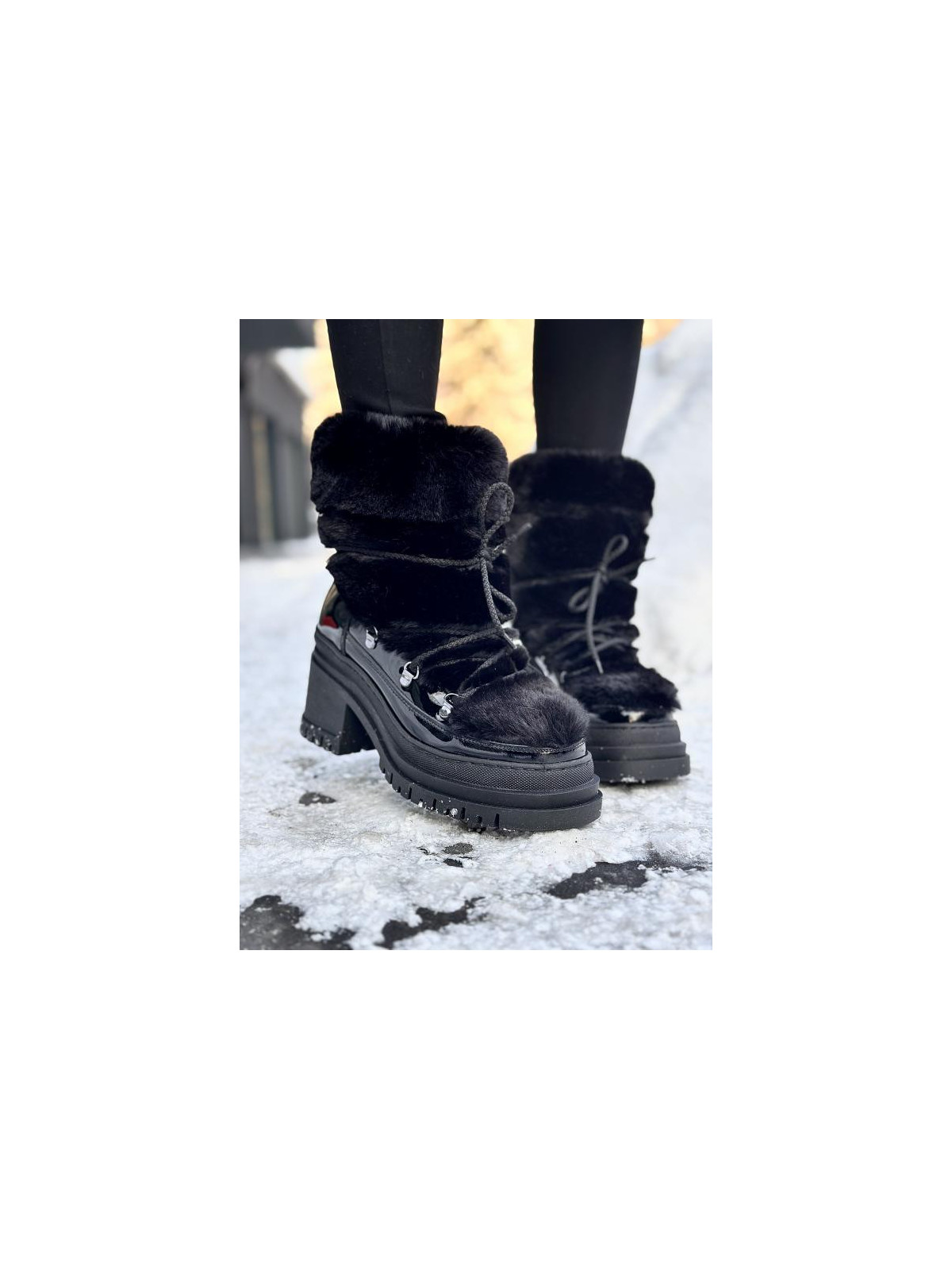Czarne śniegowce damskie skórzane