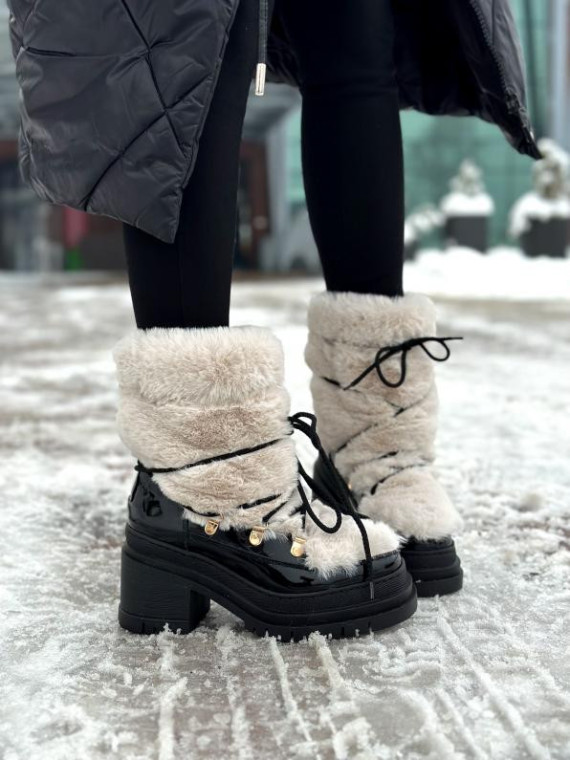 Czarne śniegowce damskie skórzane
