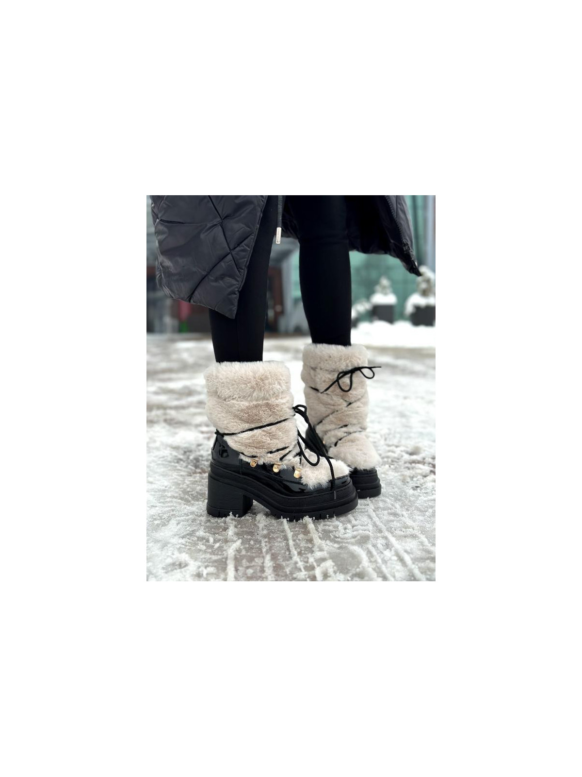 Czarne śniegowce damskie skórzane