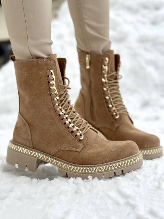 Beżowe trapery damskie skórzane