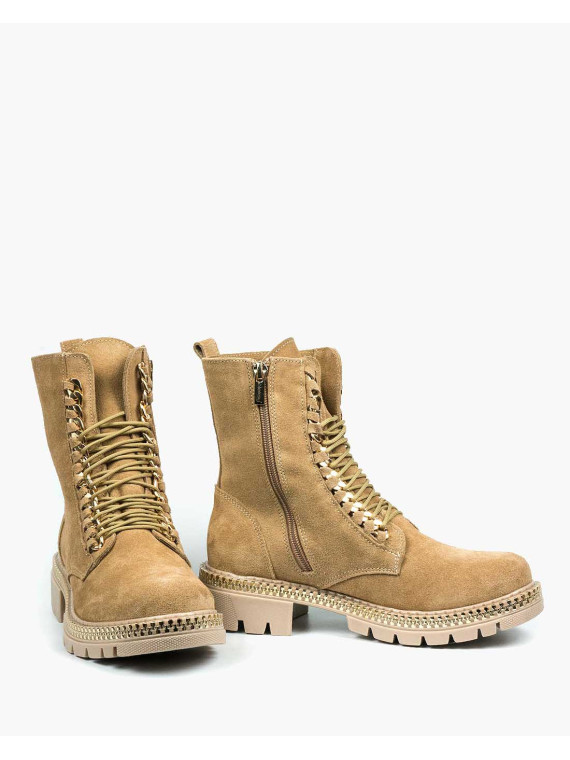 Beżowe trapery damskie skórzane