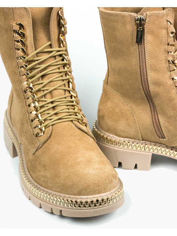 Beżowe trapery damskie skórzane