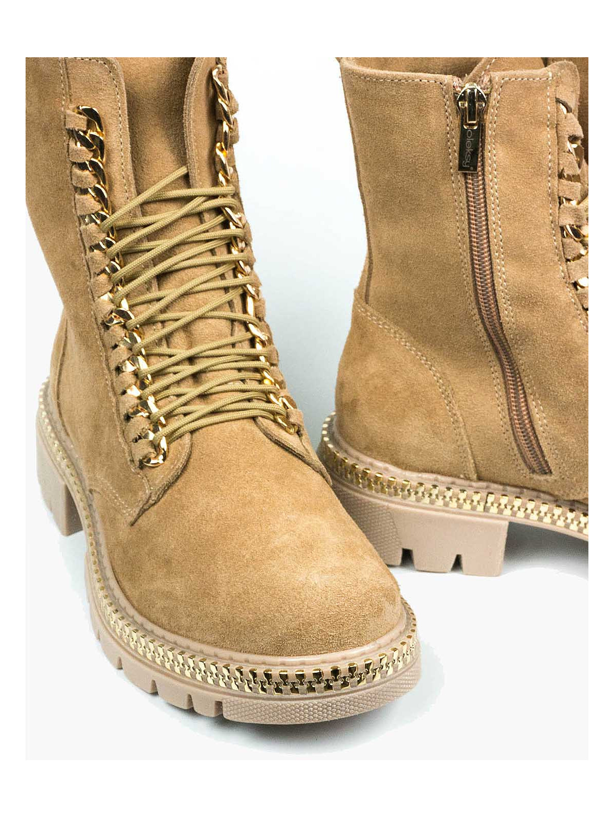 Beżowe trapery damskie skórzane