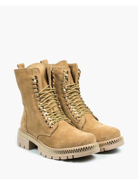 Beżowe trapery damskie skórzane