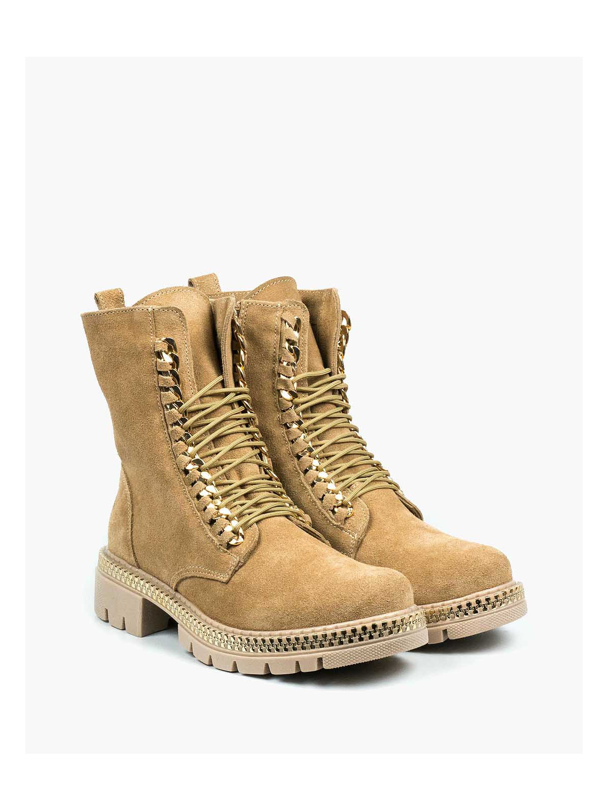 Beżowe trapery damskie skórzane