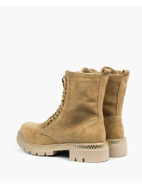 Beżowe trapery damskie skórzane