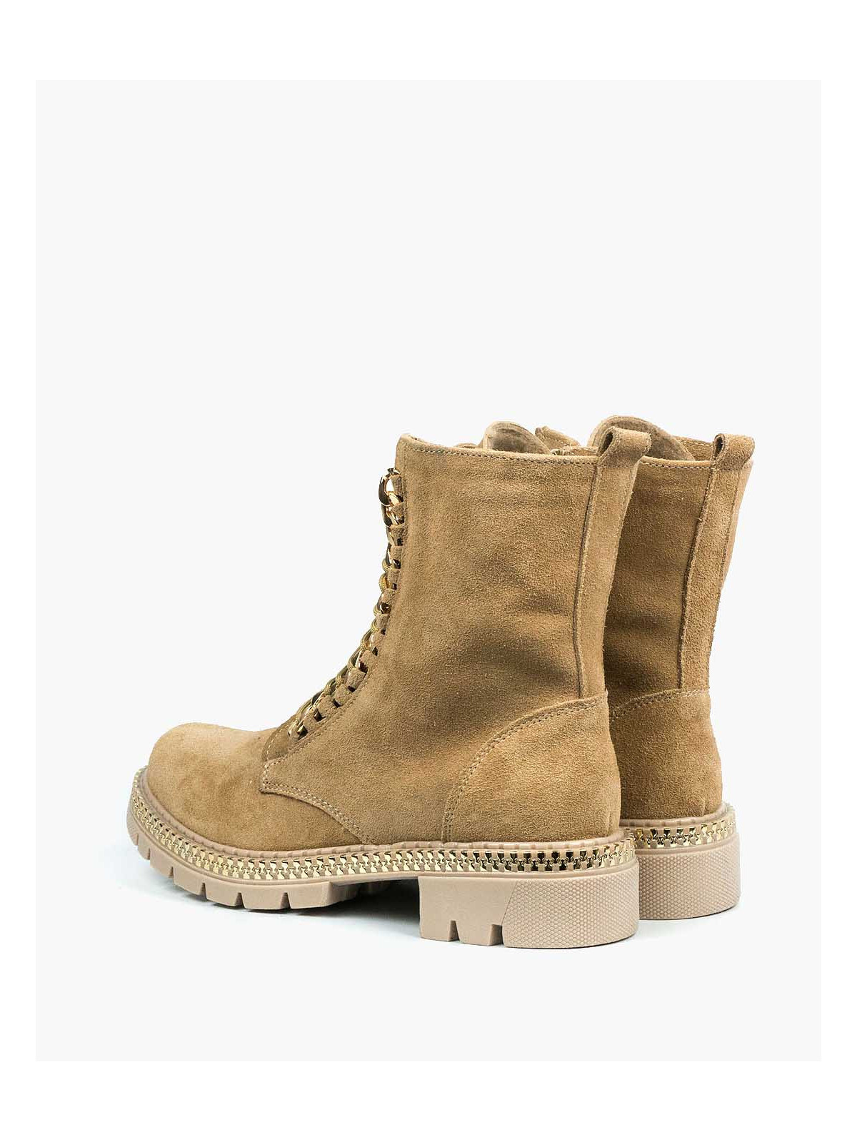 Beżowe trapery damskie skórzane