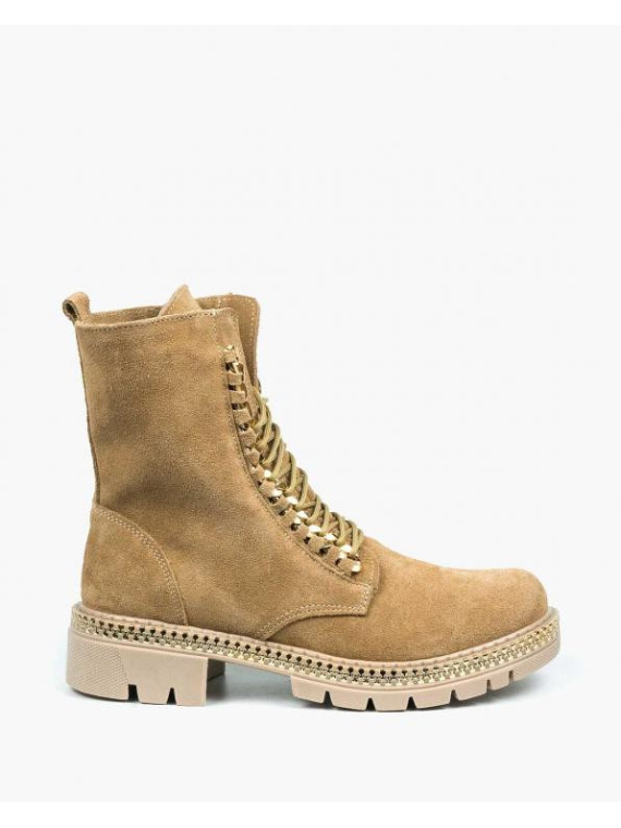 Beżowe trapery damskie skórzane