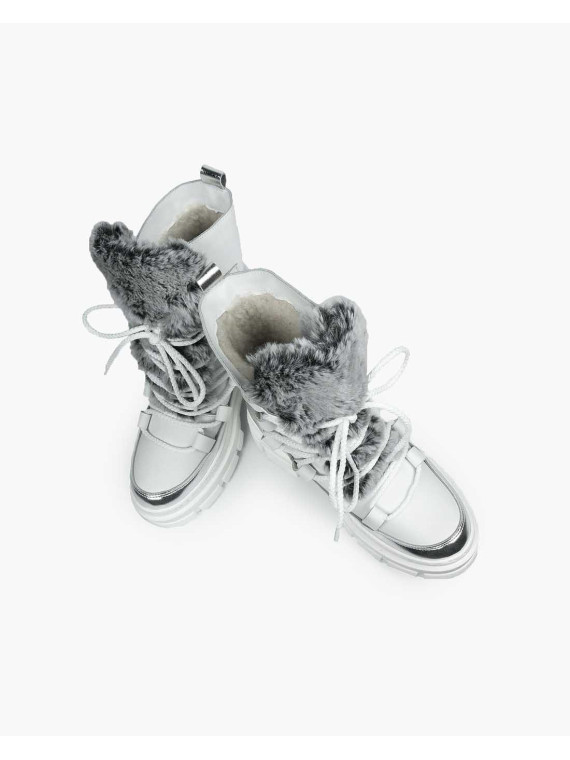 Białe śniegowce damskie skórzane