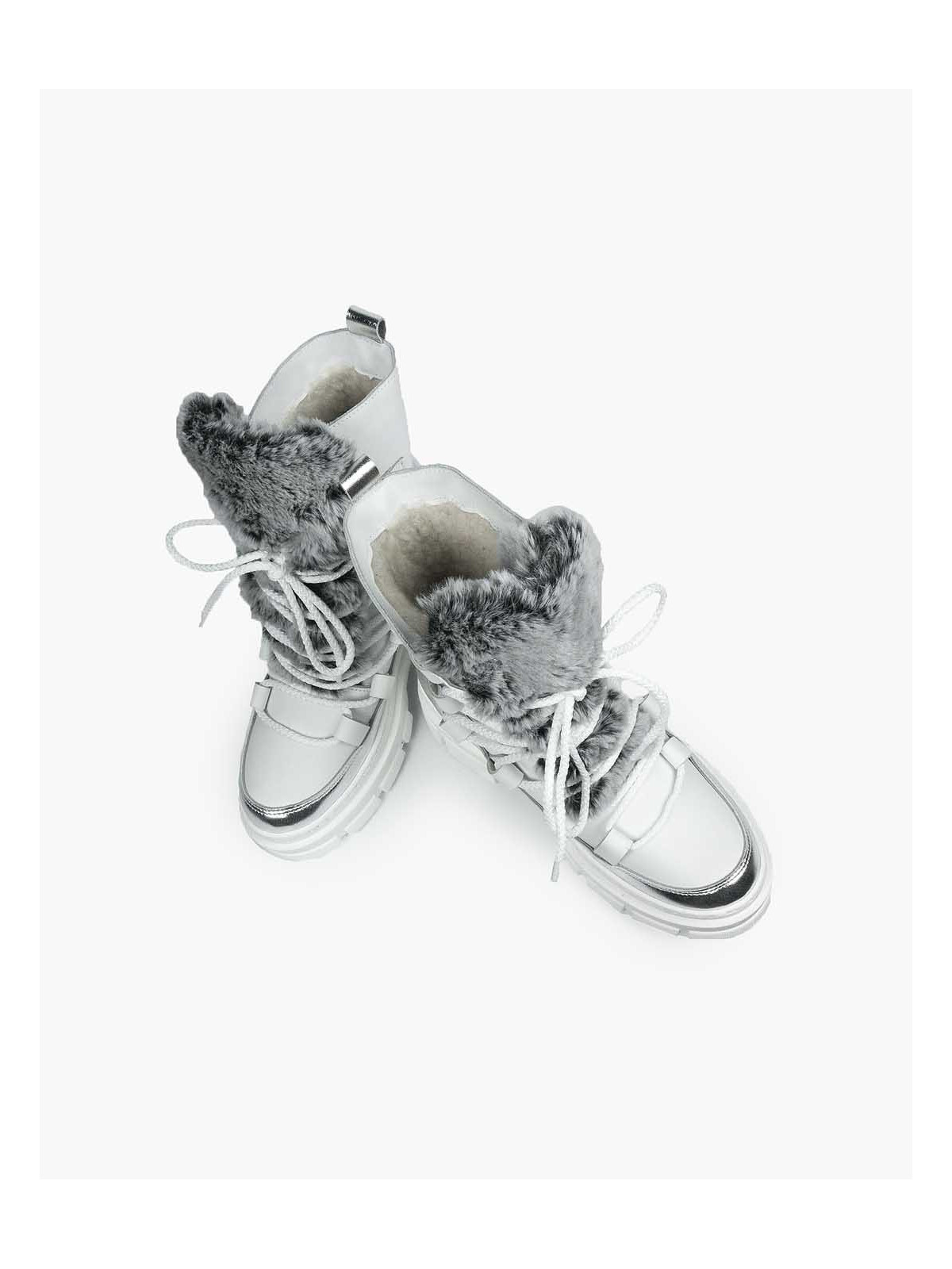 Białe śniegowce damskie skórzane