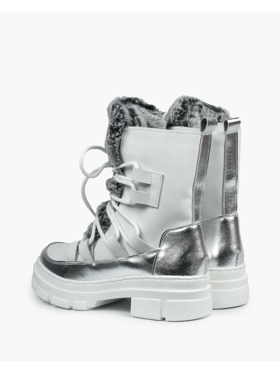 Białe śniegowce damskie skórzane