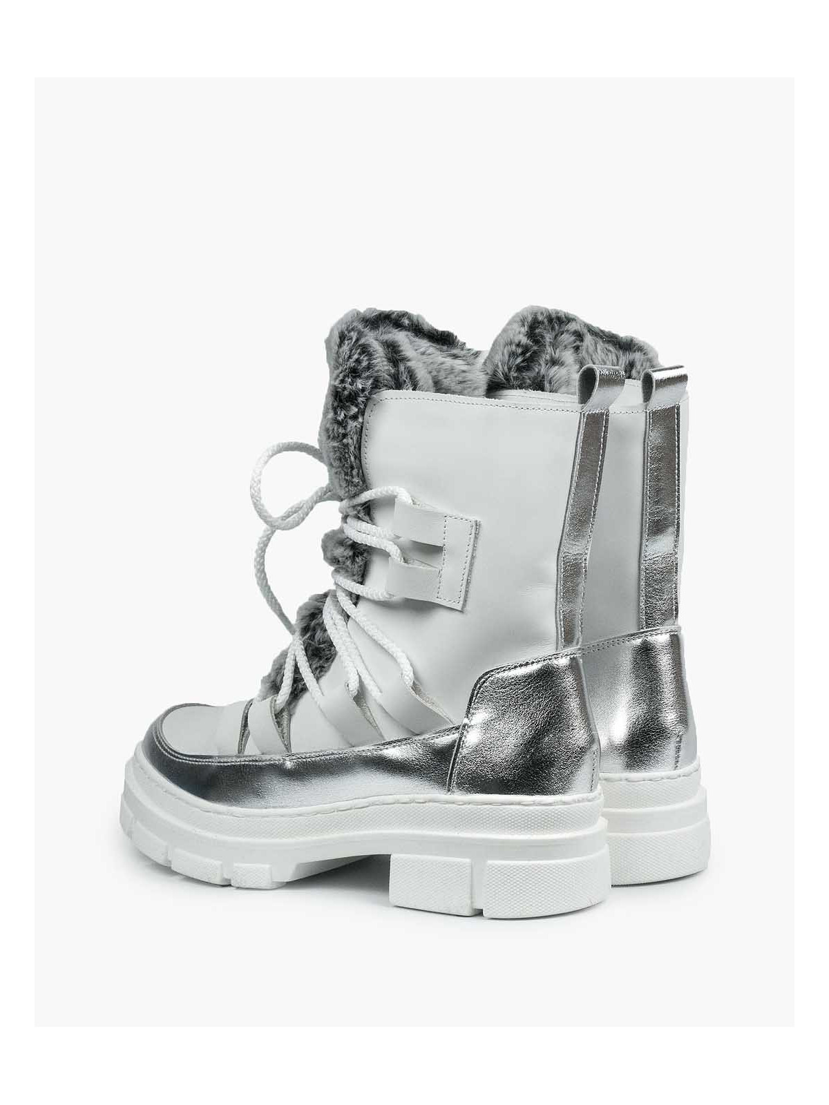 Białe śniegowce damskie skórzane